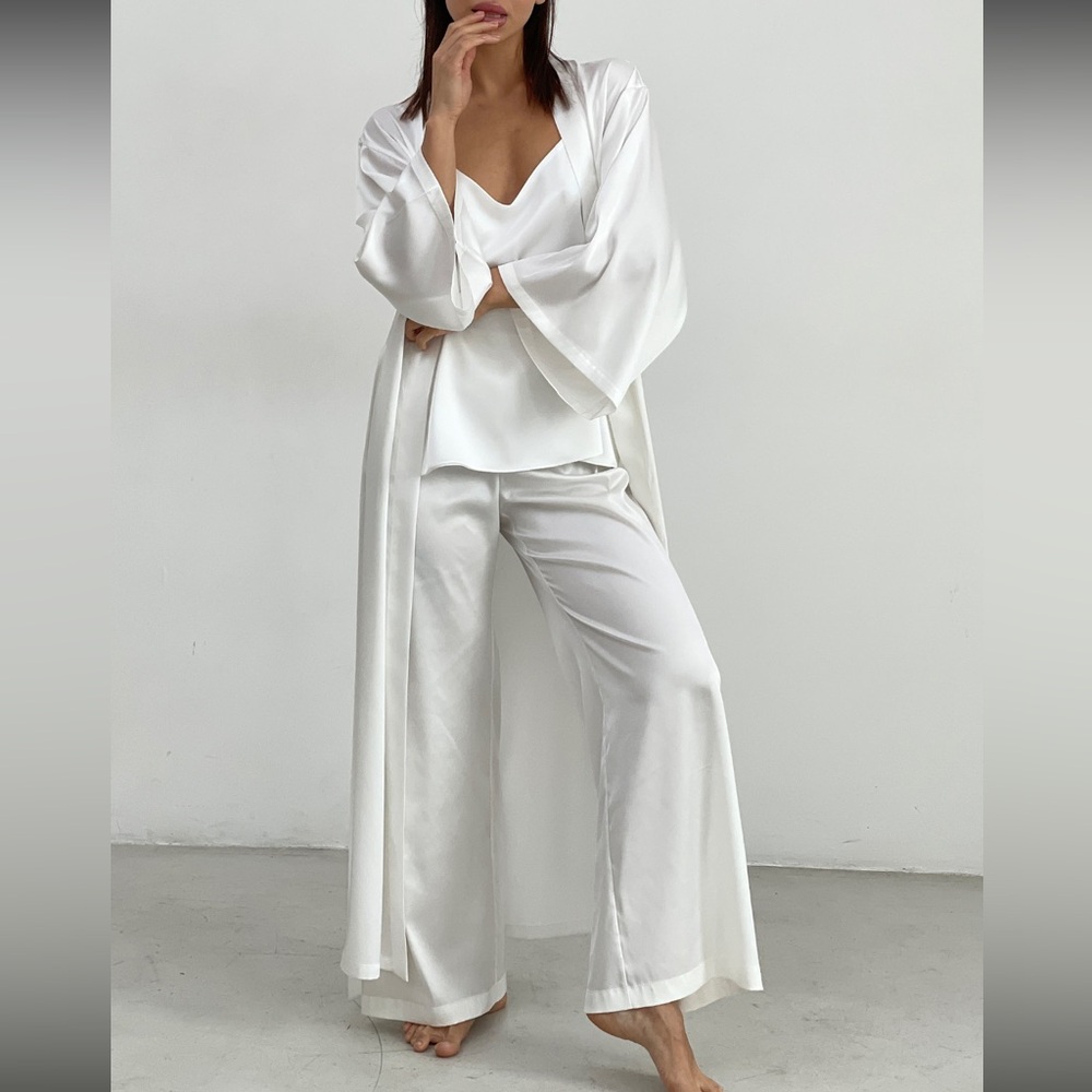 Elegant White Satin Bridal Lounge Set